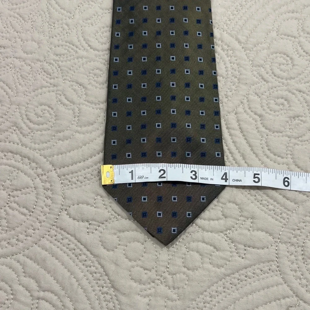 Nautica Mens Silk Tie Olive Green Blue Geometric‎ Square Pattern Classic Necktie